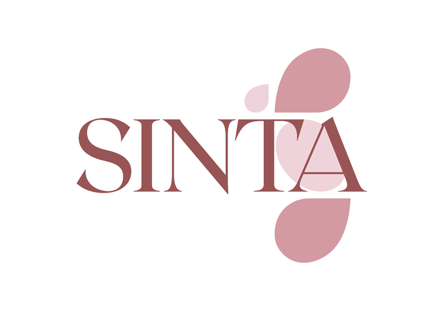 Stylized text 'SINTA' with abstract pink leaf shapes integrated around the letter A.